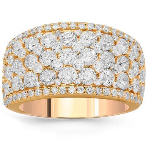 14K Solid Rose Gold Womens Diamond Cocktail Ring 3.68 Ctw