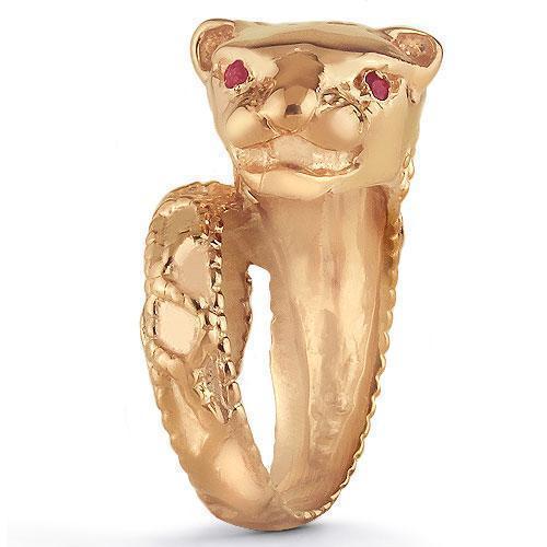 14K Solid Rose Gold Womens Ruby Tiger Animal Ring 0.06 Ctw