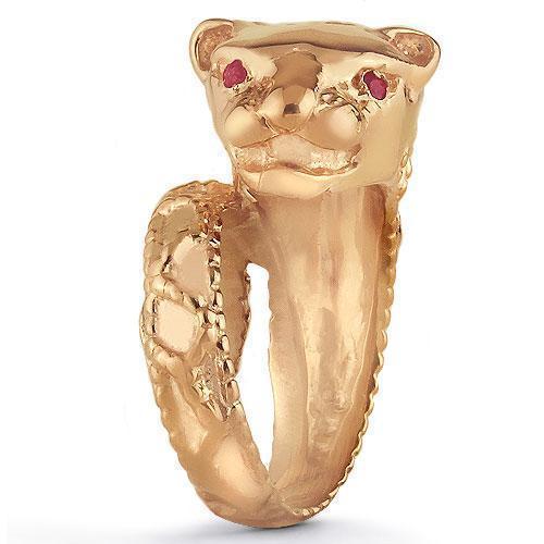14K Solid Rose Gold Womens Ruby Tiger Animal Ring 0.06 Ctw