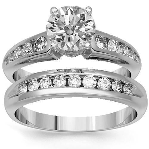 14K Solid White Gold Diamond Bridal Ring Set 1.81 Ctw