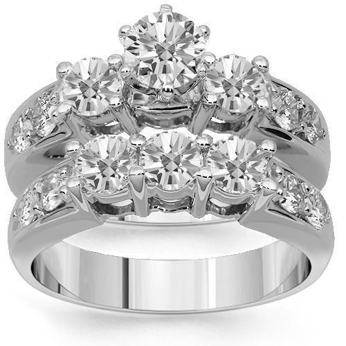 14K Solid White Gold Diamond Bridal Ring Set 3.00 Ctw