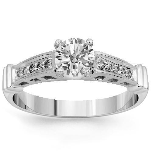 14K Solid White Gold Diamond Engagement Ring 0.65 Ctw