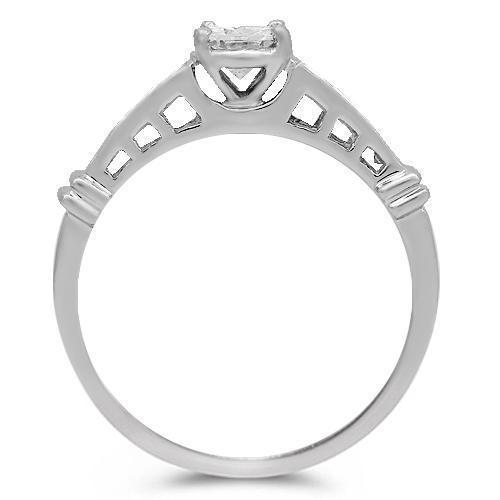 14K Solid White Gold Diamond Engagement Ring 0.65 Ctw