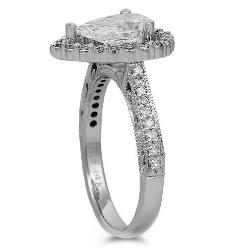 14K Solid White Gold Diamond Engagement Ring 0.79 Ctw