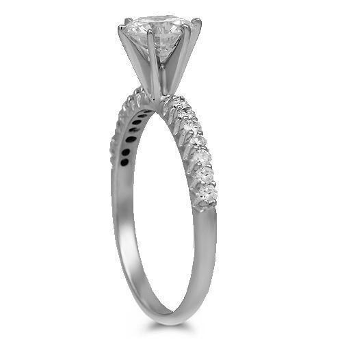 14K Solid White Gold Diamond Engagement Ring 1.07 Ctw