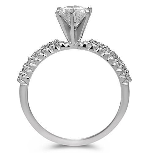14K Solid White Gold Diamond Engagement Ring 1.07 Ctw
