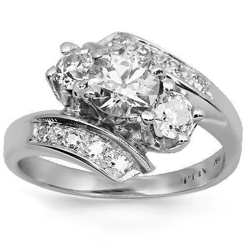 14K Solid White Gold Diamond Engagement Ring 1.16 Ctw