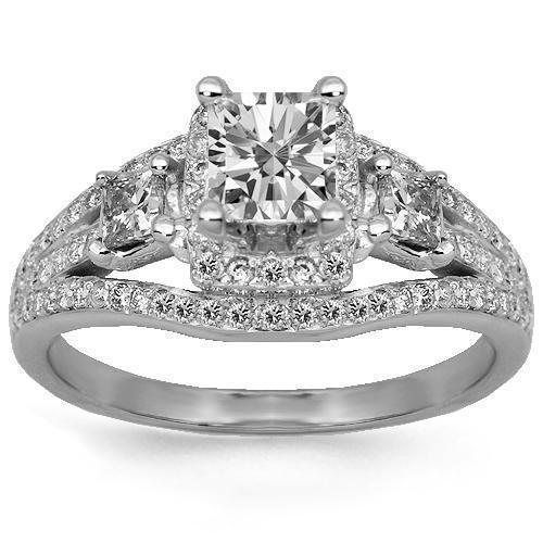 14K Solid White Gold Diamond Engagement Ring 1.46 Ctw
