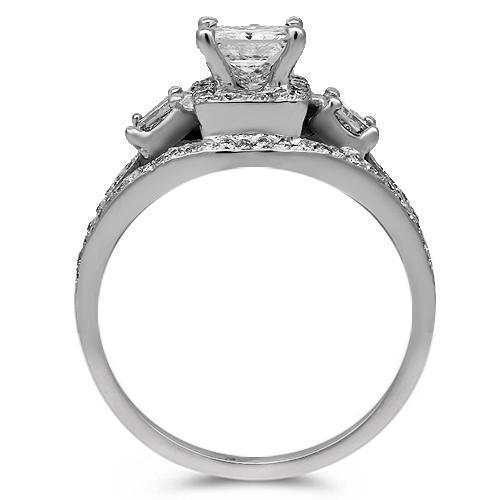14K Solid White Gold Diamond Engagement Ring 1.46 Ctw