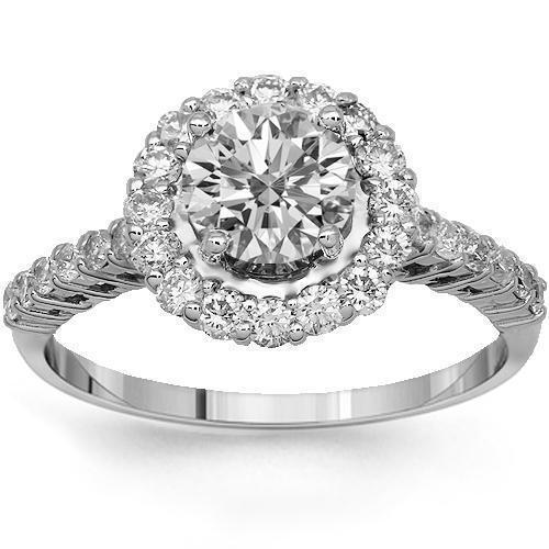 14K Solid White Gold Diamond Engagement Ring 1.66 Ctw