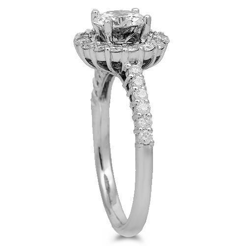 14K Solid White Gold Diamond Engagement Ring 1.66 Ctw