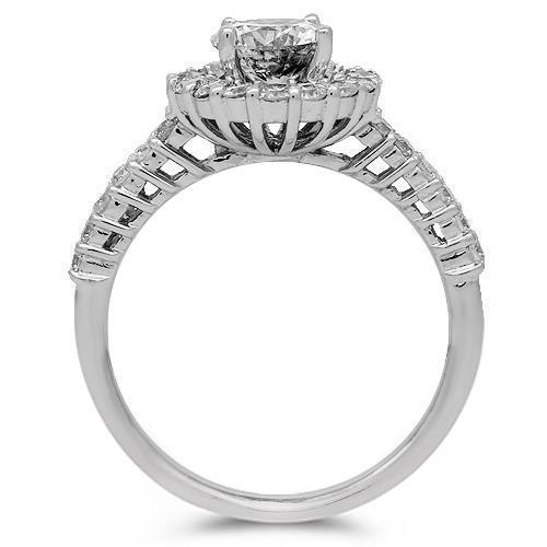 14K Solid White Gold Diamond Engagement Ring 1.66 Ctw