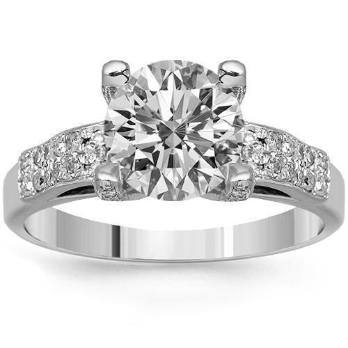 14K Solid White Gold Diamond Engagement Ring 2.08 Ctw