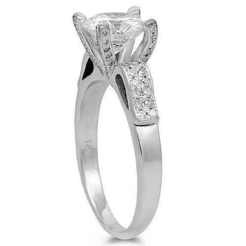 14K Solid White Gold Diamond Engagement Ring 2.08 Ctw