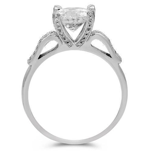 14K Solid White Gold Diamond Engagement Ring 2.08 Ctw