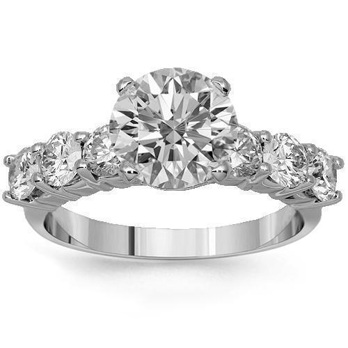 14K Solid White Gold Diamond Engagement Ring 3.22 Ctw