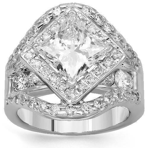 14K Solid White Gold Diamond Engagement Ring 4.87 Ctw