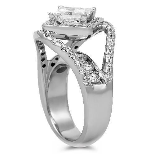 14K Solid White Gold Diamond Engagement Ring 4.87 Ctw