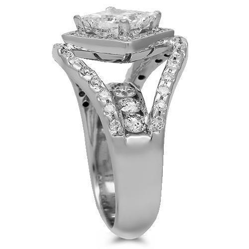 14K Solid White Gold Diamond Engagement Ring 4.87 Ctw