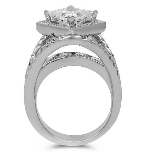 14K Solid White Gold Diamond Engagement Ring 4.87 Ctw
