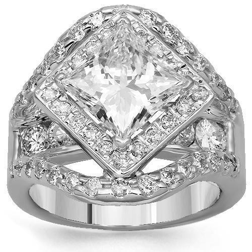 14K Solid White Gold Diamond Engagement Ring 4.87 Ctw