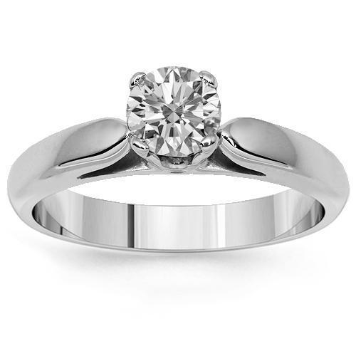 14K Solid White Gold Diamond Solitaire Engagement Ring 0.54 Ctw