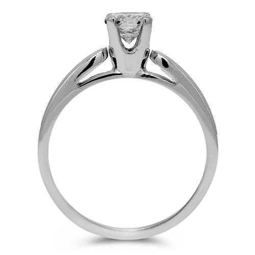 14K Solid White Gold Diamond Solitaire Engagement Ring 0.54 Ctw