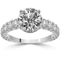 Thumbnail for 14K Solid White Gold Diamond Solitare Ring With Side Accents 3.39 Ctw