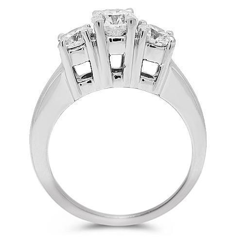 14K Solid White Gold Diamond Three Stone Engagement Ring  1.01 Ctw
