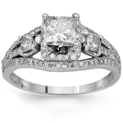 14K Solid White Gold Diamond Vintage Style Engagement Ring 1.46 Ctw