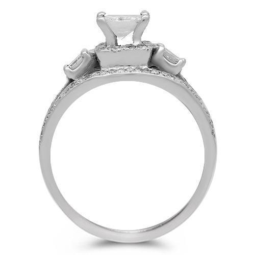 14K Solid White Gold Diamond Vintage Style Engagement Ring 1.46 Ctw