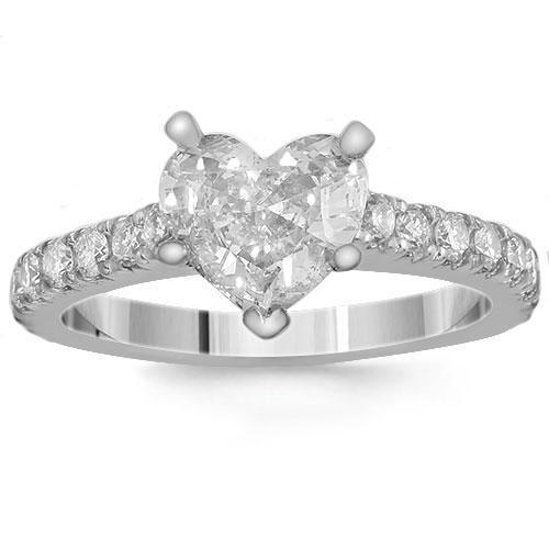 14K Solid White Gold Heart Shaped  EGL Certified Diamond Engagement Ring 1.75 Ctw