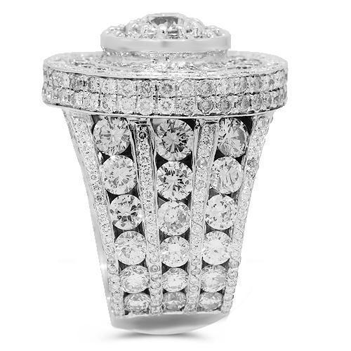 14K Solid White Gold Mens Diamond Pinky Ring 14.78 Ctw
