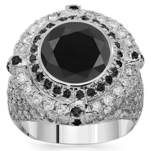 14K Solid White Gold Mens Diamond Pinky Ring with Black Diamonds 5.50 Ctw