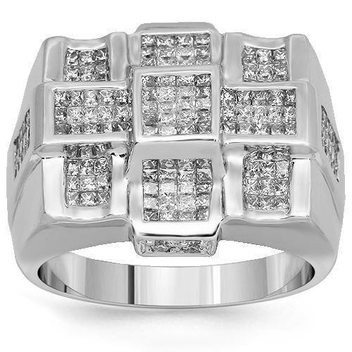 14K Solid White Gold Mens Diamond Ring 3.31 Ctw