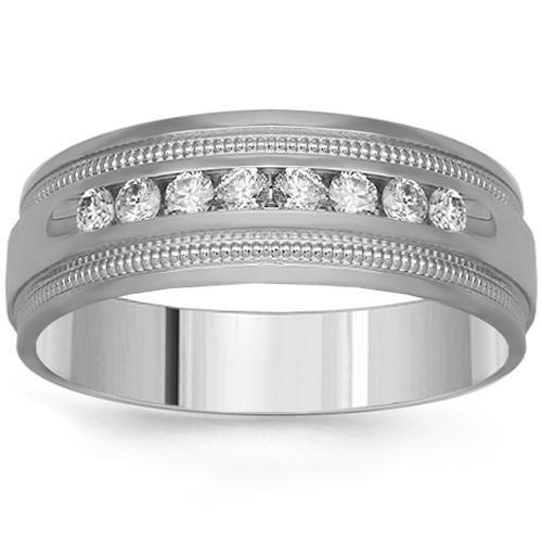 Solid white gold mens wedding band on sale