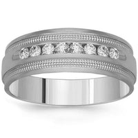 Thumbnail for 14K Solid White Gold Mens Diamond Wedding Band 0.25 Ctw