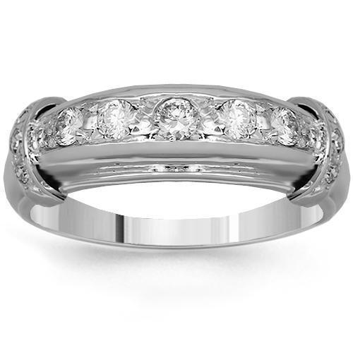 14K Solid White Gold Mens Diamond Wedding Band 0.50 Ctw