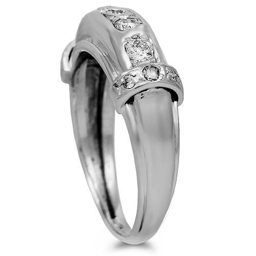 14K Solid White Gold Mens Diamond Wedding Band 0.50 Ctw