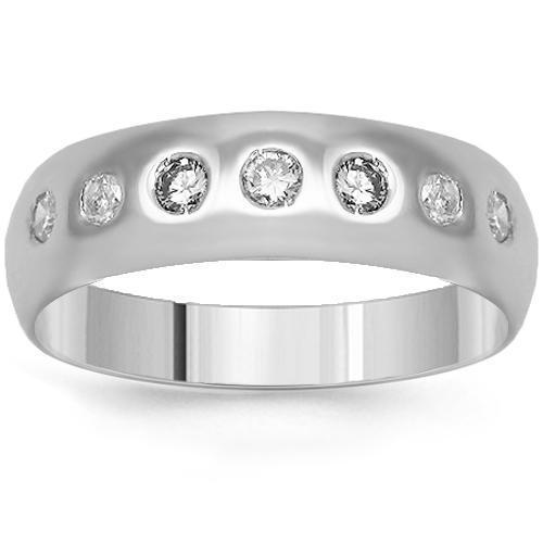 14K Solid White Gold Mens Diamond Wedding Ring Band 0.50 Ctw