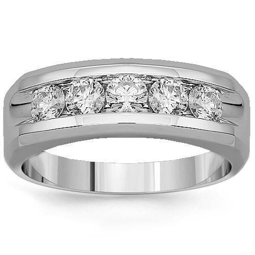 14K Solid White Gold Mens Diamond Wedding Ring Band 1.15 Ctw