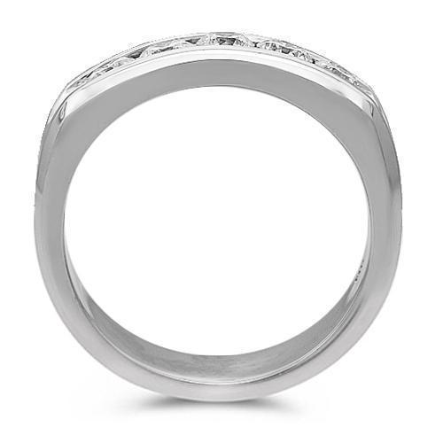 14K Solid White Gold Mens Diamond Wedding Ring Band 1.15 Ctw