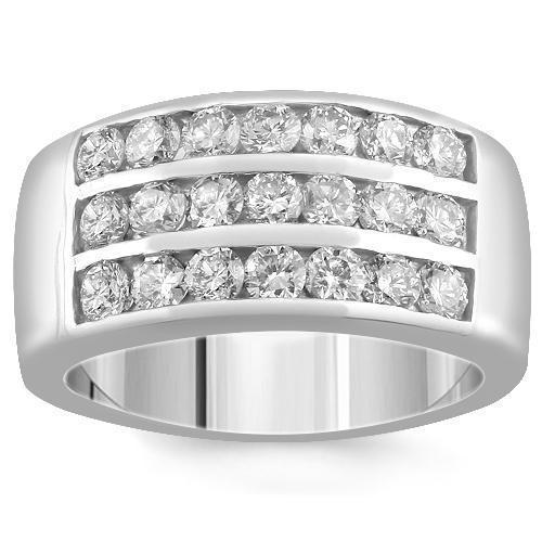 14K Solid White Gold Mens Diamond Wedding Ring Band 2.00 Ctw