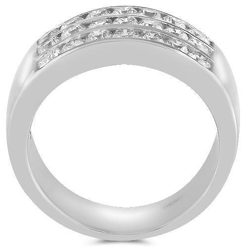 14K Solid White Gold Mens Diamond Wedding Ring Band 2.00 Ctw