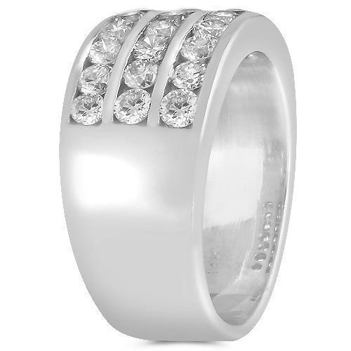 14K Solid White Gold Mens Diamond Wedding Ring Band 2.00 Ctw