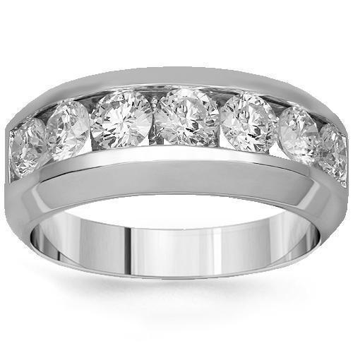 14K Solid White Gold Mens Diamond Wedding Ring Band 2.50 Ctw