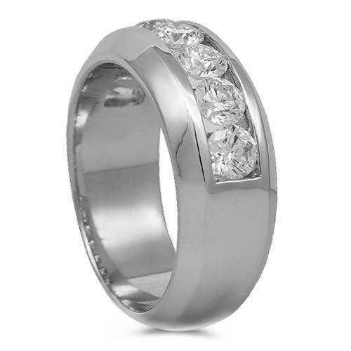 14K Solid White Gold Mens Diamond Wedding Ring Band 2.50 Ctw