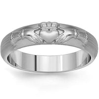 Thumbnail for 14K Solid White Gold Mens Irish Claddagh Wedding Band