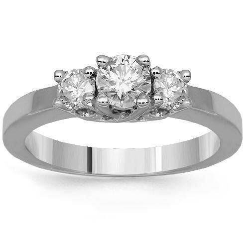 14K Solid White Gold Three Stone Diamond Engagement Ring 0.65 Ctw