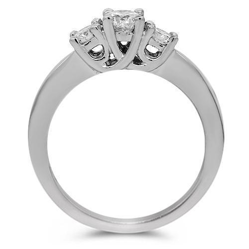 14K Solid White Gold Three Stone Diamond Engagement Ring 0.65 Ctw